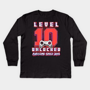 10th Birthday Gamer 10 Year Old Bday Boy Ten Son Kids Long Sleeve T-Shirt